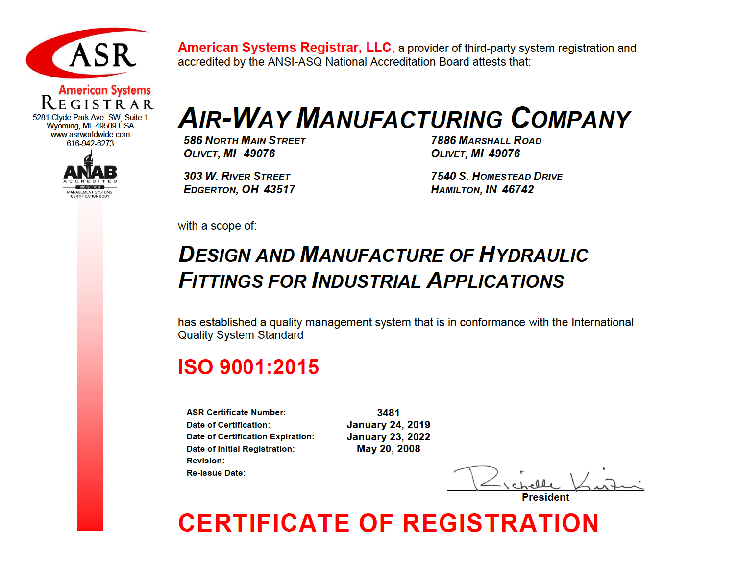 ISO 90012008 & ISO 140012015 Certifications AirWay Manufacturing